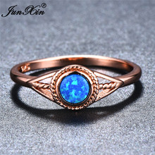 Junxin anel feminino branco/azul/roxo opala de fogo, anel de pedra 18k cheio de ouro rosa joias promessas anéis de noivado para mulheres 2024 - compre barato