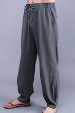 Calças masculinas de linho e algodão para artes marciais, calça de monge shaolin kung fu zen bloomers tai chi calças cinza/café/preto 2024 - compre barato