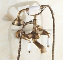 Antique Brass Wall Mount Bathroom Bath Tub Faucet Mixer Tap Ceramic Handle Hand Shower Head Ntf152 2024 - buy cheap