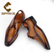 Sipriks Luxury Italian Patina Brown Dress Shoes Mens Vintage Casual Leather Shoes Boss Topsiders Prom Gents Suit Social Formal 2024 - buy cheap