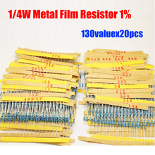 Película de Metal de 0,25 W, Kit de resistencias de 1/4W, 130valuesX2, 0 Uds. = 2600 Uds., paquete de resistencias de 1R ~ 3M 2024 - compra barato