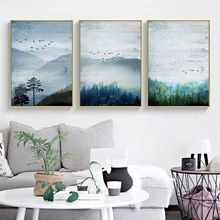 Nordic Style Posters and Prints Forest Landscape Canvas Painting Nature Birds Modern Home Decoration Living Room Wall Artwork 2024 - buy cheap