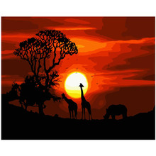 Pintura por números DIY, 40x50 50x65cm, puesta de sol, paisaje africano, lienzo, decoración de boda, imagen artística, regalo 2024 - compra barato