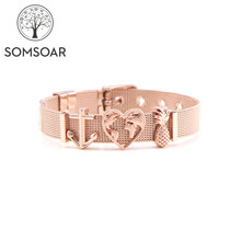 Dropshipping Somsoar Jewelry Rose Gold anchor & pineapple & Heart MaP Mesh Bracelet Set Stainless steel Bangle for Women 2024 - buy cheap