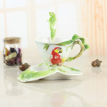 Hot Sale Parrot Coffee Cups With Saucer Tea Milk Cup Set with spoon Creative Ceramic Drinkware European Style Bone China Gifts 2024 - buy cheap
