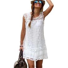 Новинка 2019, летние женские платья, Элегантное повседневное однотонное облегающее кружевное мини-платье с коротким рукавом, топы, женское сексуальное Белое платье, фоторазмер 5XL 2024 - купить недорого