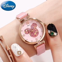 Pretty Girls Minnie Mouse Luxury Bling Crystal Leather Quartz Watches Women Beautiful Bow Little Lady Clock Teen Hour Child Gift 2024 - buy cheap