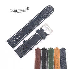 CARLYWET 22mm Wholesale Black Brown Blue Real Leather Handmade Thick Vintage Wrist Watch Band Strap Belt With Polished Buckle 2024 - buy cheap