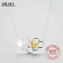 SMJEL 925 Sterling Silver Bee Honeycomb Necklaces & Pendants Hollow Hexagon Hive Necklaces Women Jewelry Animal Pendant Choker 2024 - buy cheap