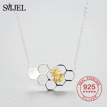 SMJEL-collares y colgantes de abeja de Plata de Ley 925 para mujer, collares de colmena de hexágono hueco, joyería, Gargantilla con colgante de Animal 2024 - compra barato