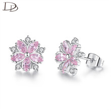 DODO Sweet Cherry Stud Earrings For Young Women Pink AAA Zircon Petal Delicate Brincos Jewelry Kpop Flowers Bijoux Femme E286 2024 - buy cheap