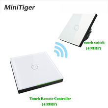 Minitiger-interruptor de parede padrão europeu, 1/2 gang, 2 vias, sem fio, controle remoto, luz sensível ao toque