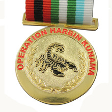 Medalhas de metal baratas em 3d de ouro, medalhas personalizadas com formato redondo para pintura de escorpião preto com fita 2024 - compre barato