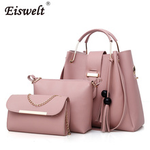 Dropshipping 3Pcs/Sets Women Handbags Leather Shoulder Bags Female Large Casual Tote Bag Tassel Bucket Purses and Handbags 2024 - buy cheap