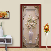 Pegatina de puerta de PVC autoadhesiva, pintura de pared florero de estilo europeo 3D, para sala de estar, dormitorio, bricolaje, Mural, papel tapiz, murales 2024 - compra barato