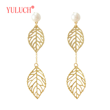 YULUCH Popular literary style hollow leaves pearl earrings new fashion women jewelry long pendant earrings party gifts 2024 - buy cheap