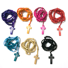 free ePacket ship 50pcs/lot mix colors Olive Wood Cross Crucifix & Rosary Beads Necklace souvenir JERUSALEM Holy Land 2024 - buy cheap