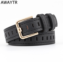 AWAYTR-cinturones de moda coreana para mujer, hebilla de aleación, cinturón hueco sin aguja para pantalones vaqueros, cintura informal 2024 - compra barato