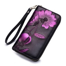 Carteira de couro da forma das mulheres flor saco do telefone bolsa floral do vintage presentes para meninas zipper longa rfid titular do cartão carteira feminina 2024 - compre barato