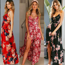 Women Summer Sleeveless Floral Dress Evening Party Beach Long Dress Summer Backless Strap bohemian beach dress 2024 - buy cheap