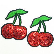 80 * 66mm cherry sequins Embroidery patch high quality 2 pieces, DIY handmade materials, wedding gift wrap 2024 - buy cheap