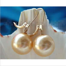 Natural 14mm Round Golden Sea Shell Pearl Earrings 14KGP 2024 - buy cheap