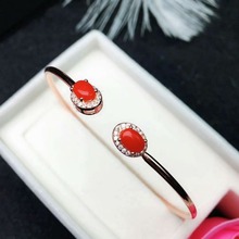 Shilovem-pulsera de plata de ley 925 para mujer, brazalete de coral rojo Natural, joyería fina, regalo abierto, 4x6mm, jcsz0406022agsh 2024 - compra barato