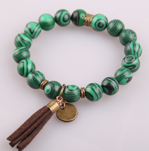 MOODPC  Hot Sale Jewelry Energy Bracelets Made By Antique Bronze Tassel Beautiful Natural Green stripe Stone Bracelet bangle 2024 - buy cheap
