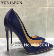 YUE JABON new women pumps 8/10/12cm dark blue shoes sexy pointed toe thin high heel party wedding shoes females plus size43 2024 - buy cheap