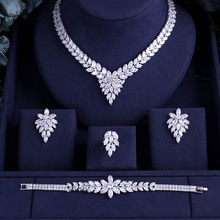 Janlie conjunto de joias de noiva feminina, conjunto de 4 peças com zircônia cúbica, joias de luxo para festa e casamento 2024 - compre barato