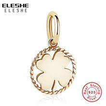 ELESHE European DIY Bead 925 Sterling Silver Gold Color Clover Dangle Charms Fit Original Bracelets Bangle Fine Jewelry Making 2024 - buy cheap