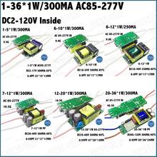 Inside 1-36W PFC AC85-277V LED Driver 1-5x1W 6-10x1W 7-12x1W 12-20x1W 20-36x1W 300mA DC2-120V Constant Current Free Shipping 2024 - buy cheap