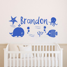 Personalizado niños nombre Nautical del mar ballena peces adhesivo para pared de dormitorio infantil mar muro temático adhesivo para decoración de la habitación de los niños pared artística Mural WJ-3 2024 - compra barato