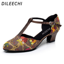 DILEECHI The new arrival Women's flower PU Latin dancing shoes female adults Winter and Autumn companionship modern dance shoes 2024 - buy cheap