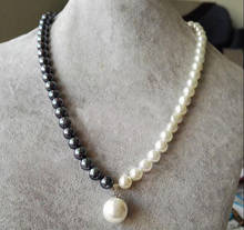 Woman jewelry necklace 8mm round bead Bright half White black Natural SOUTH SEA SHELL PEARL 12mm pendant NECKLACE 18'' 45cm 2024 - buy cheap