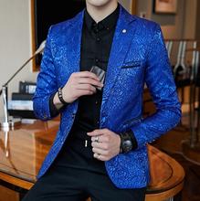 Синий пиджак с принтом, приталенный Блейзер, королевский синий, черный, промо-блейзер для мужчин, элегантный Блейзер, Деловой, Повседневный, вечерние, Свадебный костюм Coa 2024 - купить недорого