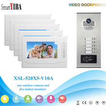 SmartYIBA RFID Access Control Camera Intercom Wired 7"Inch Monitor Video Intercom Door Phone Doorbell System For 5 Apartment 2024 - buy cheap