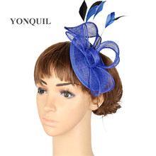 Sinamay-tocados de boda elegantes para mujer, sombreros de cóctel nupciales con pluma para las carreras y la Iglesia, fiesta de boda MYQ004, 17 colores 2024 - compra barato