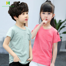 Summer boys girls pure cotton short sleeve T-shirts 1-11T kids solid O-neck Tees children clothes baby outwear child clothing 2024 - buy cheap