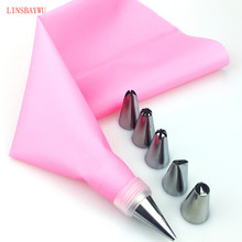 8 PCS/set Silicone Kitchen Accessories Icing Piping Cream Pink Pastry Bag + 6 Stainless Steel Nozzle DIY Cake Decorating Tips 2024 - buy cheap
