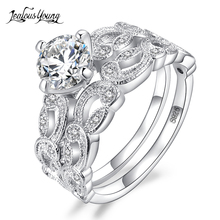 Moda 2 uds redondo Cubic Zirconia anillo de compromiso oro blanco con Color Vintage anillos de boda con cristal para el regalo de las mujeres, anillos 2024 - compra barato