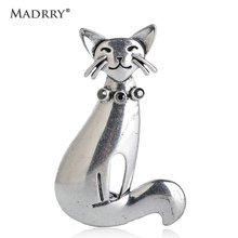 Madrry Vintage Antique Silver Color Cat Brooch Crystal Animal Brooches For Women Party Jewelry Pins Sweater Pendant Accessories 2024 - buy cheap