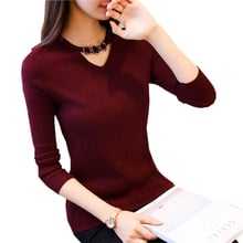 Sweet Knitted Pullovers Sweaters Autumn Winter Thin V-neck Long Sleeve Short Jumper Elastic Slim Solid Color Sweaters FP0994 2024 - buy cheap