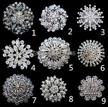 Clear Rhinestone Crystal Diamante Bouquet Flower Brooches Silver Plating Large Pins 2024 - buy cheap