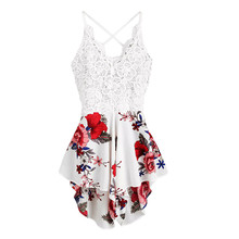 Fashion Playsuit For Women's Crochet Lace Panel Bow Tie Back Florals Ladies Sleeveless V-Neck Summer Shorts Jumpsuit 10Mar 14 2024 - buy cheap