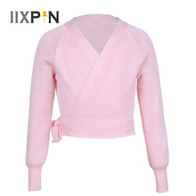 IIXPIN Kids Girls Classic Ballet Wrap Sweater Long Sleeve Knit Wrap Sweater Ballet Dance Cardigan Warm-up Gymnastics Costumes 2024 - buy cheap