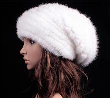 Мешковатая шапка из натурального меха норки для женщин, осенне-зимняя белая женская шапка из большого мрамора, вязаные меховые теплые шапки H145 2024 - купить недорого