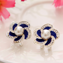 Hesiod 1pair/lot Fashion  Crystal Flower Stud Earrings Imitation Pearl Earrings For Woman 2024 - buy cheap