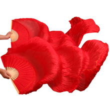 Mais novo 100% natural seda véu dança do ventre fãs 1 par de fãs de dança do ventre 180*90 cm artesanal dança adereços cor vermelha pura 5 tamanhos 2024 - compre barato