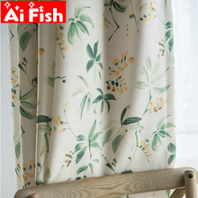 American Country Cotton Linen Semi-shade Curtains For Living Room Green Leaves Floral Window Screen Bedroom Curtain Fabric MY122 2024 - buy cheap